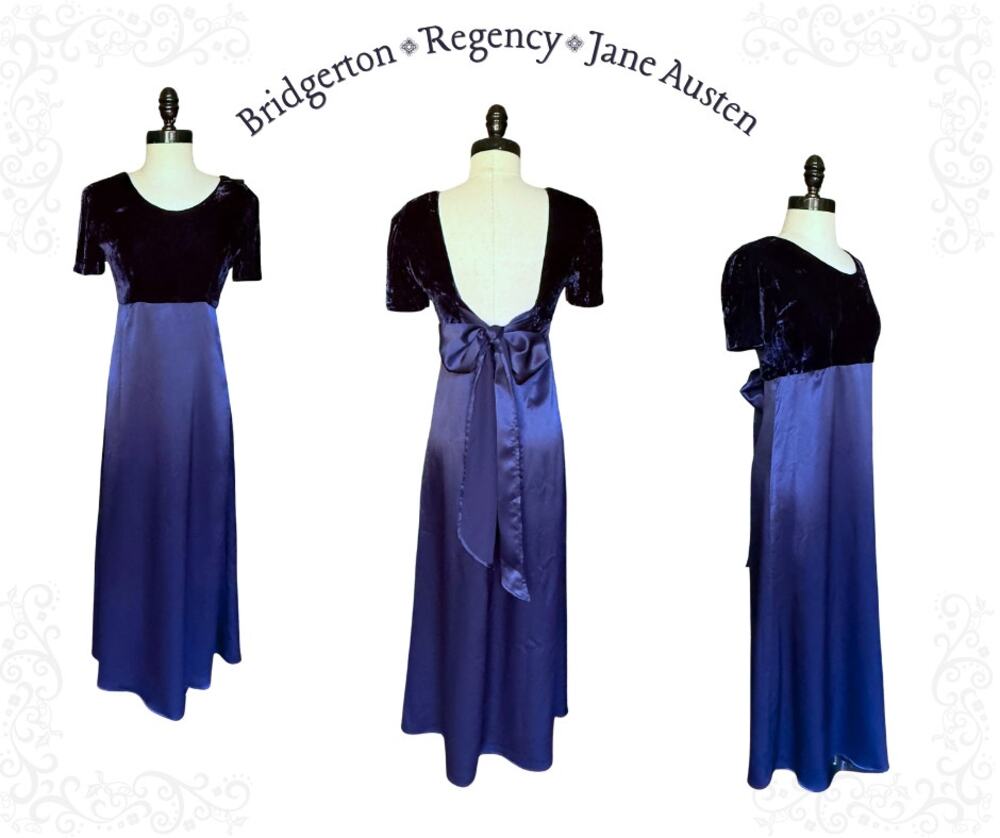 Vintage 90s Blue Velvet Bridgerton Long Dress Costume Cosplay Halloween LARP